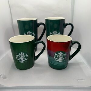 Starbucks 2021 Holiday Paint Set (2)10oz & (2)16oz Green/Red Ceramic Coffee Mugs